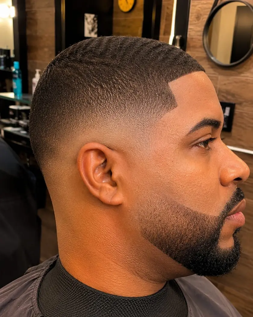 Perfil de cliente com degradê baixo e barba contornada